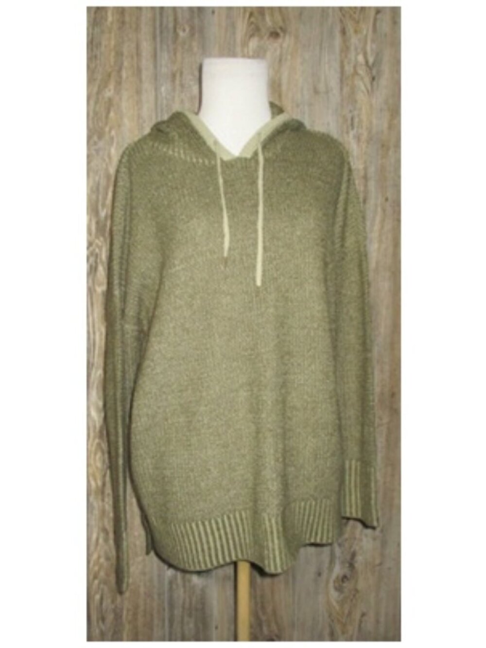 No Comment NY LA Womens Olive Green Hooded Sweater Sz Medium Fall Hipster